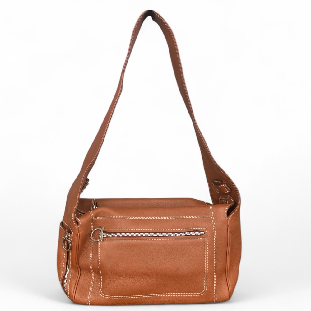 Salvatore Ferragamo Tan Calfskin Leather Shoulder Bag